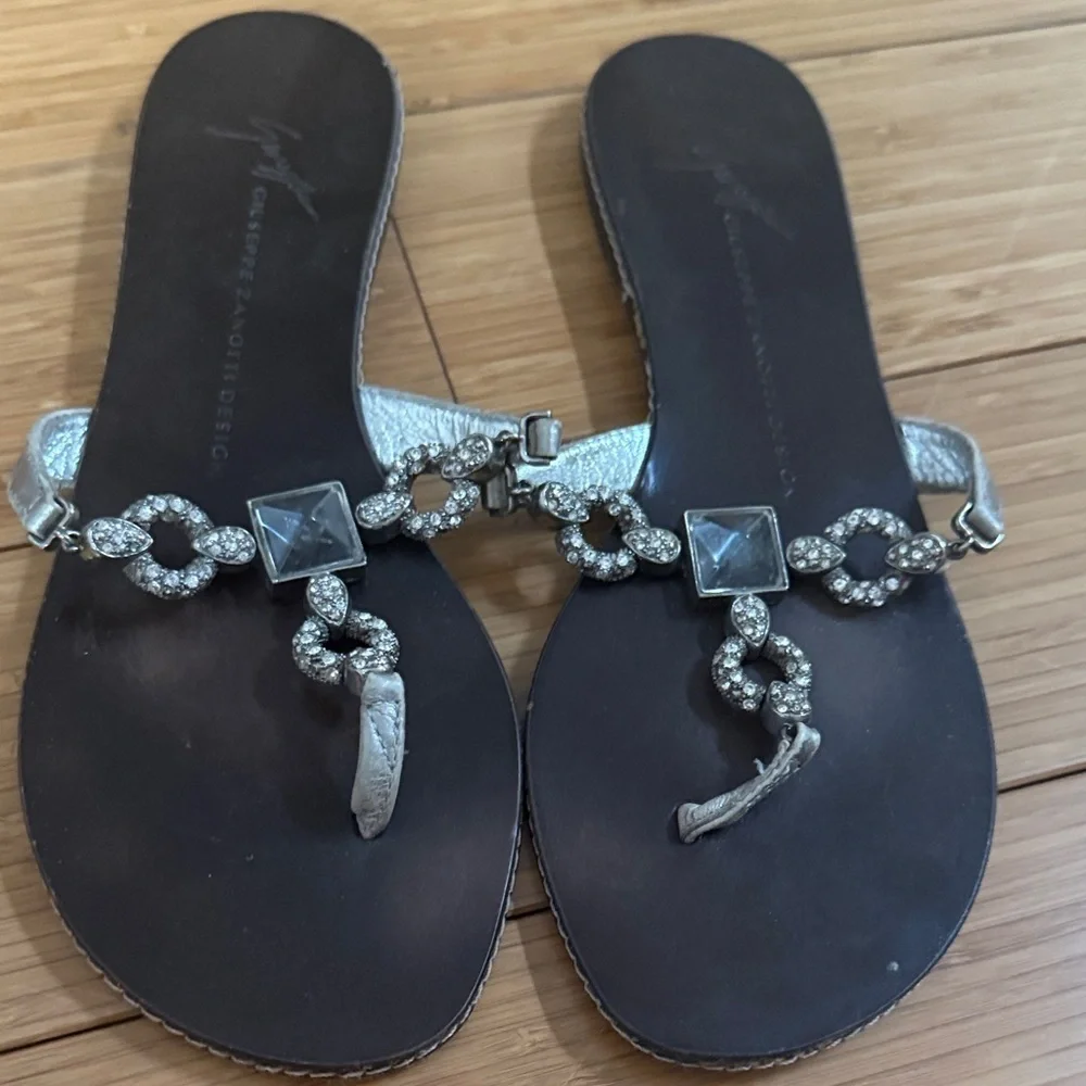Giuseppe Zanotti Silver and Black Sandals Authentic